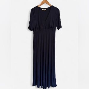Boden Maxi Dress Womens US 8 Navy Blue Short Sleeve V Neck Long NWOT